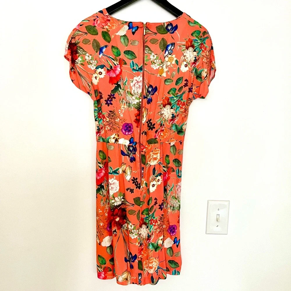 Gorgeous faux wrap floral dress from Closet, coral w/ flowers, Size 16 UK, 14 US - Picture 3 of 4